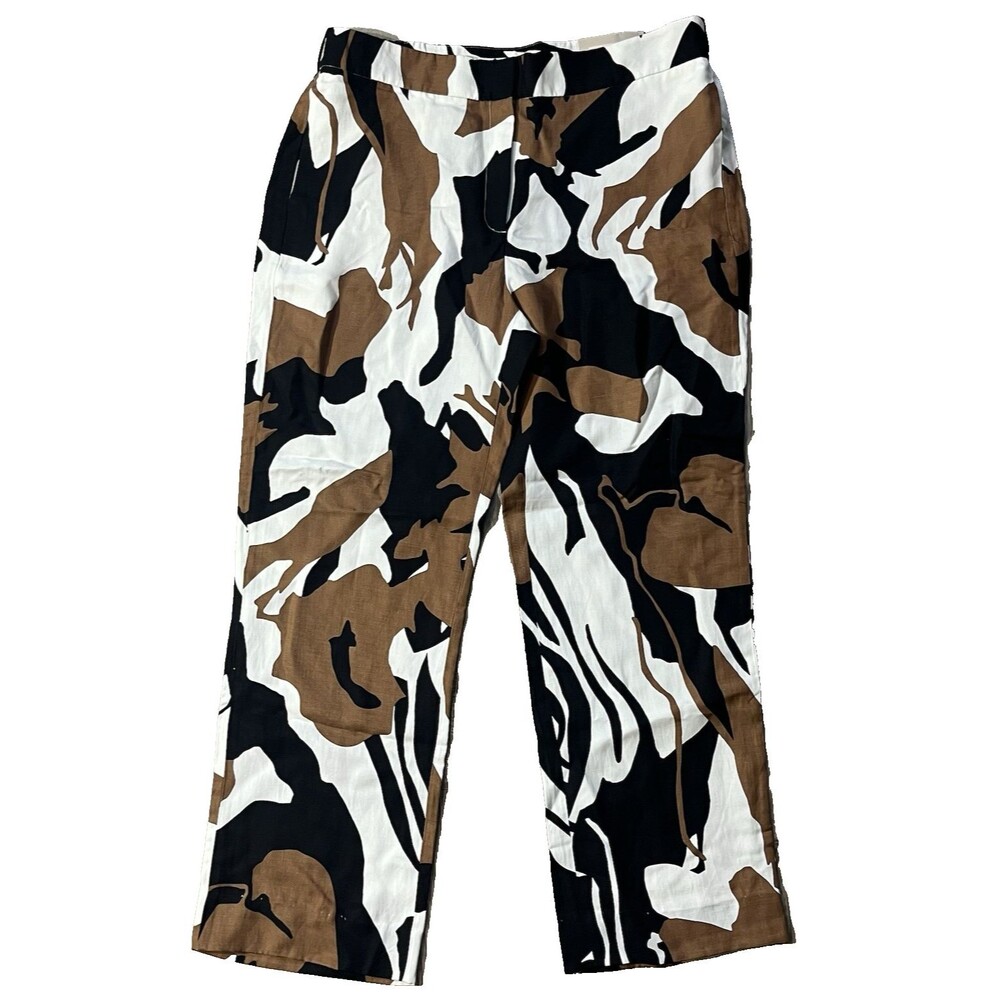 NWT Chico's Women Abstract Straight Leg Casual Pants Size 12R Linen Blend
